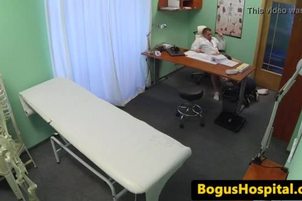 Cocksucking sales rep pussyfucked by doctor